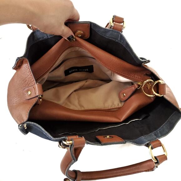 Black Rivet | Canvas Leather Riveted Shoulder Bag - Picture 8 of 13